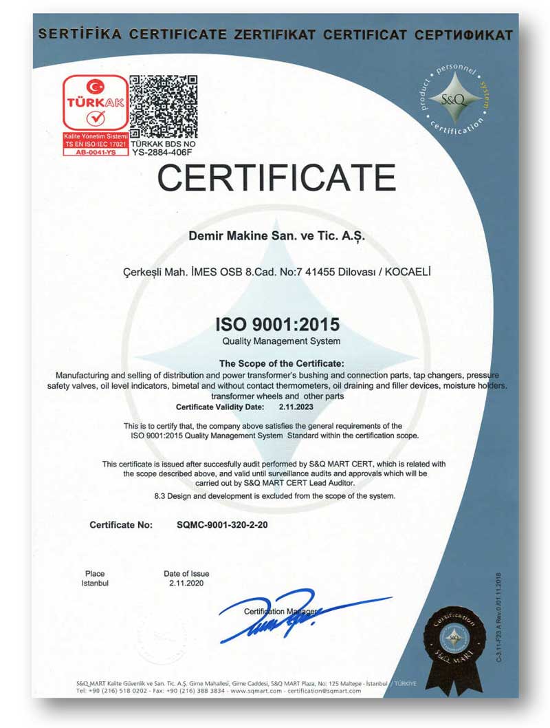 Demir Makine ISO Sertifikası